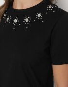 defox Bluză T-shirt Neagră din Bumbac Decorată cu Zirconii Marivista
