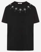 defox Bluză T-shirt Neagră din Bumbac Decorată cu Zirconii Marivista