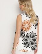 defox Bluză Top Negru-Bej din Bumbac cu Motiv Floral Ameliene