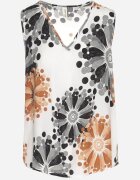 defox Bluză Top Negru-Bej din Bumbac cu Motiv Floral Ameliene