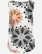 defox Bluză Top Negru-Bej din Bumbac cu Motiv Floral Ameliene