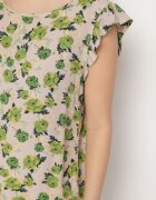 defox Bluză Verde-Bej din Bumbac cu Flori Naperia