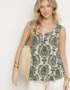 defox Bluză verde-bej din bumbac cu model Boho Napolea