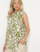 defox Bluză Verde de Bumbac Fără Mâneci cu Imprimeu Ornamental Jenalea