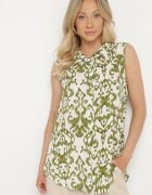 defox Bluză Verde de Bumbac Fără Mâneci cu Imprimeu Ornamental Jenalea