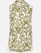 defox Bluză Verde de Bumbac Fără Mâneci cu Imprimeu Ornamental Jenalea