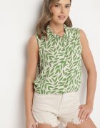 defox Cămașă Verde Din Bumbac Decorată Cu Frunze Ereldi