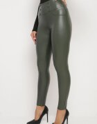 defox Colanți Verde închis din imitație de piele Căptușiți cu efect Push-Up Labrisa