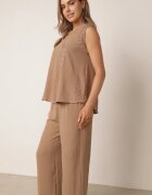 defox Complet de vară cu conținut ridicat de vâscoză bluză fără mâneci și pantaloni Minea Bej închis