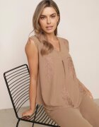defox Complet de vară cu conținut ridicat de vâscoză bluză fără mâneci și pantaloni Minea Bej închis