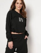 defox Completu de trening negru din 2 piese Bluză cu imprimeu și Pantaloni scurți largi cu buzunare Ridana
