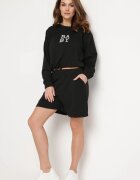 defox Completu de trening negru din 2 piese Bluză cu imprimeu și Pantaloni scurți largi cu buzunare Ridana