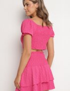 defox Completu Fucsia din țesătură embosată Fustă-Pantaloni scurți și Bluză spaniolă Sariloria