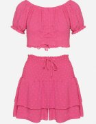 defox Completu Fucsia din țesătură embosată Fustă-Pantaloni scurți și Bluză spaniolă Sariloria