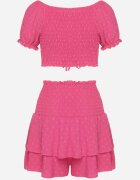 defox Completu Fucsia din țesătură embosată Fustă-Pantaloni scurți și Bluză spaniolă Sariloria