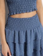 defox Compleu Albastru Elastic Top cu Bretele Legate și Fustă Evazată Evialia