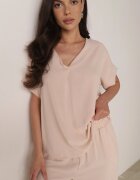 defox Compleu bej deschis din Viscoză Tricou cu mânecă scurtă și Pantaloni largi cu elastic cu buzunare Efraline