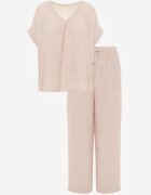 defox Compleu bej deschis din Viscoză Tricou cu mânecă scurtă și Pantaloni largi cu elastic cu buzunare Efraline