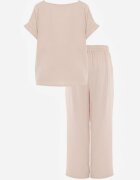 defox Compleu bej deschis din Viscoză Tricou cu mânecă scurtă și Pantaloni largi cu elastic cu buzunare Efraline