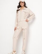 defox Compleu de trening Bej deschis Bluză cu fermoar și Pantaloni slim în stil Utility Telavienna