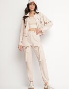 defox Compleu de trening Bej deschis Bluză cu fermoar și Pantaloni slim în stil Utility Telavienna