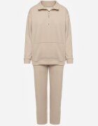 defox Compleu de Trening Bej din 2 piese din fleece cu bluză și pantaloni largi Aldonor