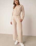 defox Compleu De Trening Bej Din Velur cu Bluză Scurtă și Pantaloni Largi Arilei