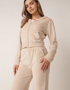 defox Compleu De Trening Bej Din Velur cu Bluză Scurtă și Pantaloni Largi Arilei