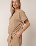 defox Compleu de vară în dungi bogat în vâscoză bluză cu tip cravată și pantaloni scurți Mazhola Bej închis