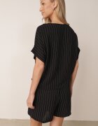 defox Compleu de vară în dungi bogat în vâscoză bluză cu tip cravată și pantaloni scurți Mazhola Negru