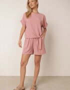 defox Compleu de vară în dungi bogat în vâscoză bluză cu tip cravată și pantaloni scurți Mazhola Roz