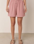 defox Compleu de vară în dungi bogat în vâscoză bluză cu tip cravată și pantaloni scurți Mazhola Roz