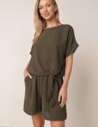 defox Compleu de vară în dungi bogat în vâscoză bluză cu tip cravată și pantaloni scurți Mazhola Verde închis