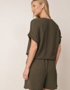 defox Compleu de vară în dungi bogat în vâscoză bluză cu tip cravată și pantaloni scurți Mazhola Verde închis