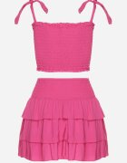 defox Compleu Fucsia din Bumbac Top cu Funde și Fustă cu Volane Saralva