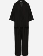 defox Compleu Negru din Viscoză Cămașă cu Mâneci Rulate și Pantaloni Largi Dormoi