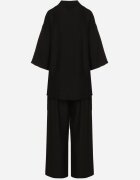 defox Compleu Negru din Viscoză Cămașă cu Mâneci Rulate și Pantaloni Largi Dormoi