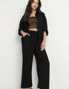 defox Compleu Negru din Viscoză Cămașă și Pantaloni Sesanila