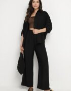 defox Compleu Negru din Viscoză Cămașă și Pantaloni Sesanila