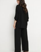 defox Compleu Negru din Viscoză Cămașă și Pantaloni Sesanila