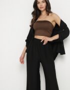 defox Compleu Negru din Viscoză Cămașă și Pantaloni Sesanila