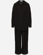 defox Compleu Negru din Viscoză Cămașă și Pantaloni Sesanila