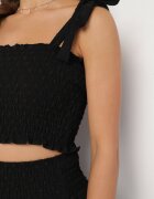 defox Compleu Negru Elastic Top cu Bretele Legate și Fustă Cloș Evialia
