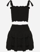 defox Compleu Negru Elastic Top cu Bretele Legate și Fustă Cloș Evialia