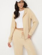 defox Compleu sport Bej cu Croială Lejeră Bluză cu Fermoar și Pantaloni Largi Cristala
