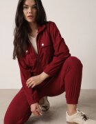 defox Compleu sport Bordeaux din material reiat Bluză cu guler și pantaloni cu elastic în talie Kerulla