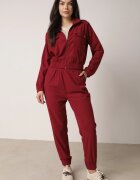 defox Compleu sport Bordeaux din material reiat Bluză cu guler și pantaloni cu elastic în talie Kerulla