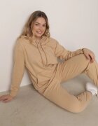 defox Compleu Trening Bej închis Bluză cu glugă și cu buzunar tip cangur și Pantaloni Liriela