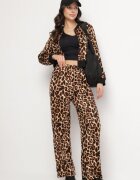 defox Compleu Trening Maro Leopard Bluză cu manșete și Pantaloni largi Sonaniela