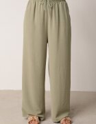 defox Compleu Verde din Viscoză Tricou cu Mânecă Scurtă și Pantaloni Largi cu Elastic cu Buzunare Efraline